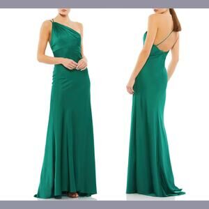 IEENA for Mac Duggal NWOT 55385 One Shoulder Satin Sheath Gown Green Size 0